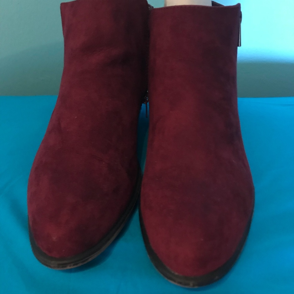 Wine suede ankle boots